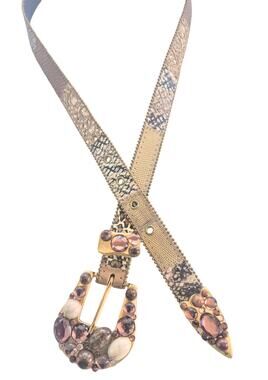 The Icing Statement Belt Sz L Leopard Snake Patchwork Beaded Gold Glam 34 in